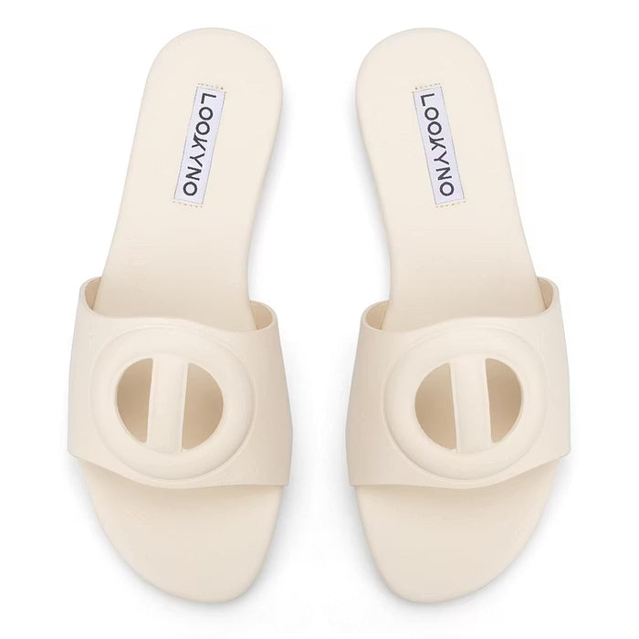 Lookyno Sandalias de verano de cuero con punta abierta para mujer
