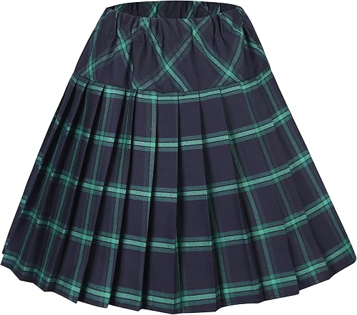 Falda escolar plisada de cuadros escoceses con cintura elástica para mujer - Quierox - Tienda Online