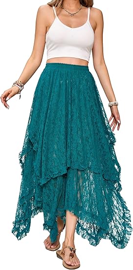 Falda larga maxi de encaje estilo boho para mujer - Quierox - Tienda Online