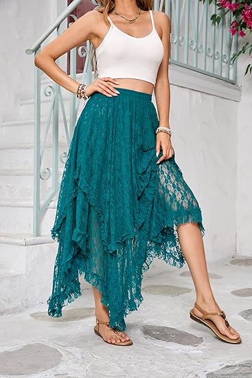 Falda larga maxi de encaje estilo boho para mujer - Quierox - Tienda Online