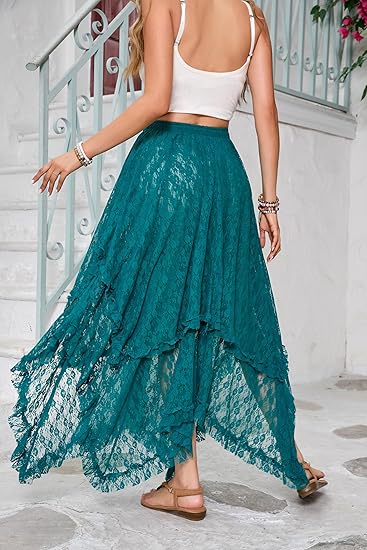 Falda larga maxi de encaje estilo boho para mujer - Quierox - Tienda Online