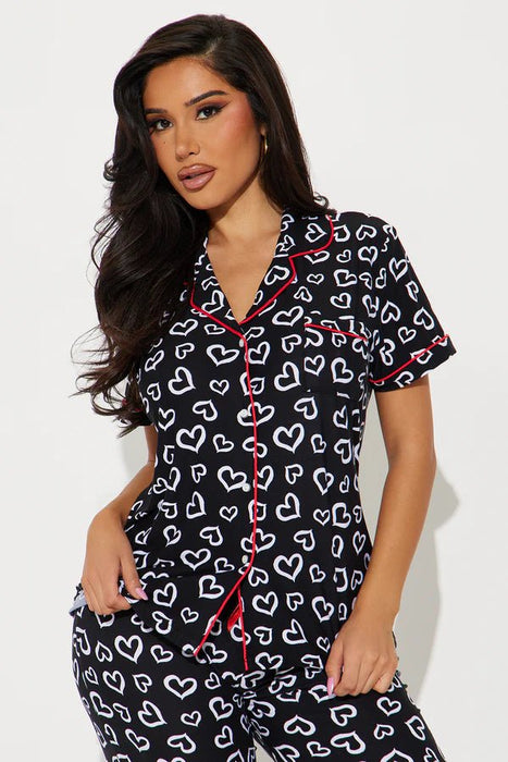 Fashion Nova Conjunto de pijama con pantalón "Give You My Heart" - Negro/Blanco - Quierox - Tienda Online