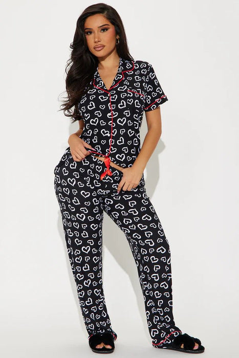Fashion Nova Conjunto de pijama con pantalón "Give You My Heart" - Negro/Blanco - Quierox - Tienda Online