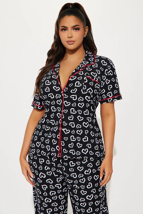 Fashion Nova Conjunto de pijama con pantalón "Give You My Heart" - Negro/Blanco - Quierox - Tienda Online