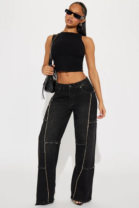 Fashion Nova Vaqueros anchos deshilachados Sorella sin elasticidad - Lavado negro - Quierox - Tienda Online