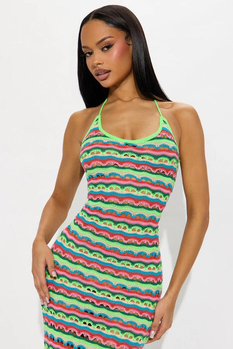 Fashion Nova Vestido largo de crochet sin espalda Korie - Verde/combo - Quierox - Tienda Online