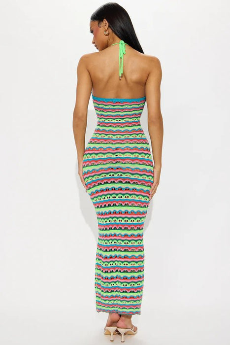 Fashion Nova Vestido largo de crochet sin espalda Korie - Verde/combo - Quierox - Tienda Online