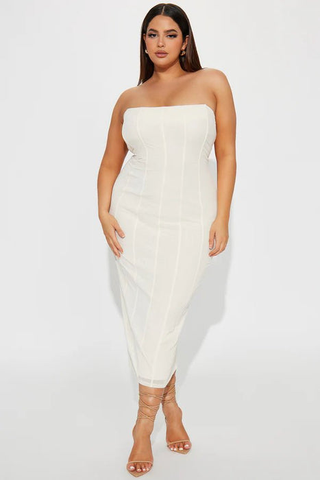 Fashion Nova Vestido midi con corsé de malla On Point - Crema - Quierox - Tienda Online