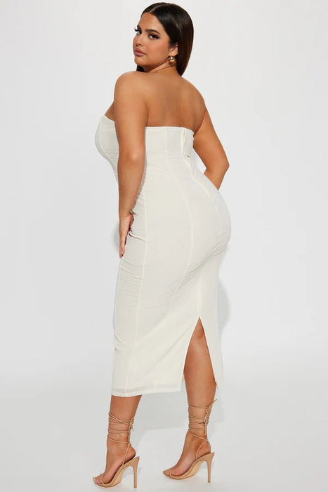 Fashion Nova Vestido midi con corsé de malla On Point - Crema - Quierox - Tienda Online