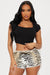 FASHIONNOVA Camisa Top Cristal Square Neck Short Sleeve - Negro - Quierox - Tienda Online