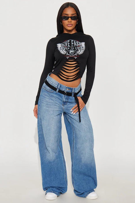 FASHIONNOVA Camiseta con capucha para bebé "Vive Rápido" con alas de ángel - Negra - Quierox - Tienda Online