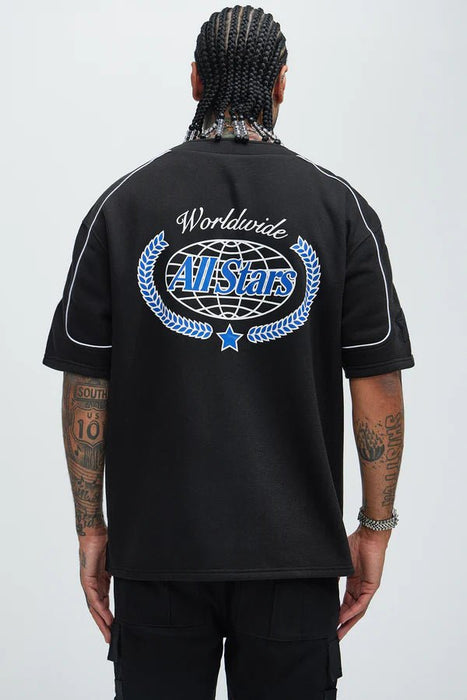 FASHIONNOVA Manga Corta Worldwide All Stars Henley - Negro - Quierox - Tienda Online