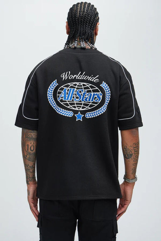 FASHIONNOVA Manga Corta Worldwide All Stars Henley - Negro - Quierox - Tienda Online