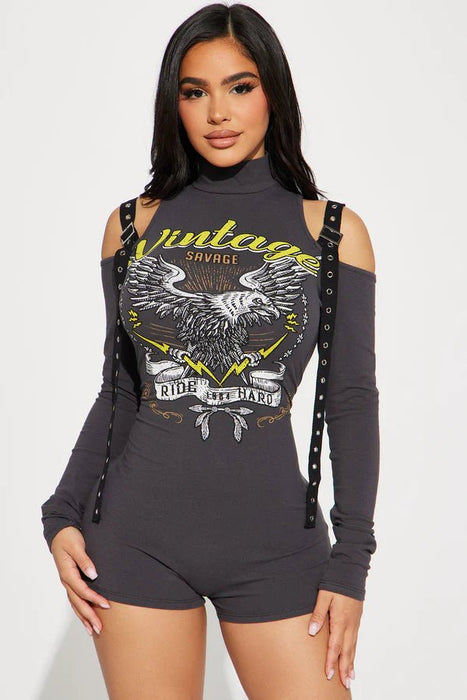 FASHIONNOVA Romper Overol Vintage Rider - Carbón/Combo - Quierox - Tienda Online