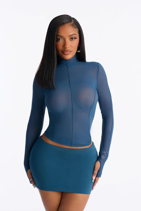 FASHIONNOVA Top de manga larga con cuello alto y malla Power Mesh - Verde azulado - Quierox - Tienda Online