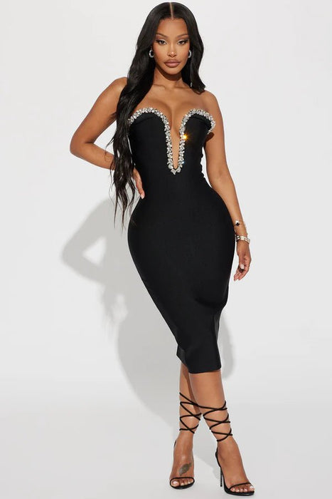 FASHIONNOVA Vestido Midi Sweetest Heart Adornado - Negro - Quierox - Tienda Online