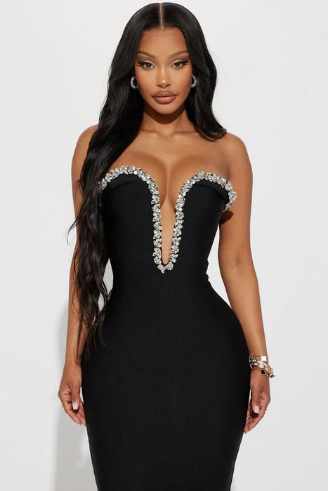 FASHIONNOVA Vestido Midi Sweetest Heart Adornado - Negro - Quierox - Tienda Online