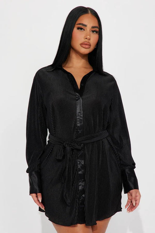 FashionNova Vestido Mini Bailey Plisse - Negro - Quierox - Tienda Online