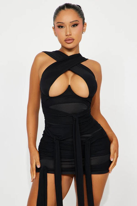 FASHIONNOVA Vestido Mini De Malla Tied To You - Negro - Quierox - Tienda Online