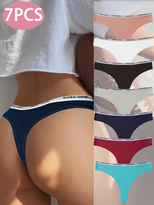 Conjunto de 7 Tangas con Cinta de Letras Acanaladas - Ropa Interior Cómoda