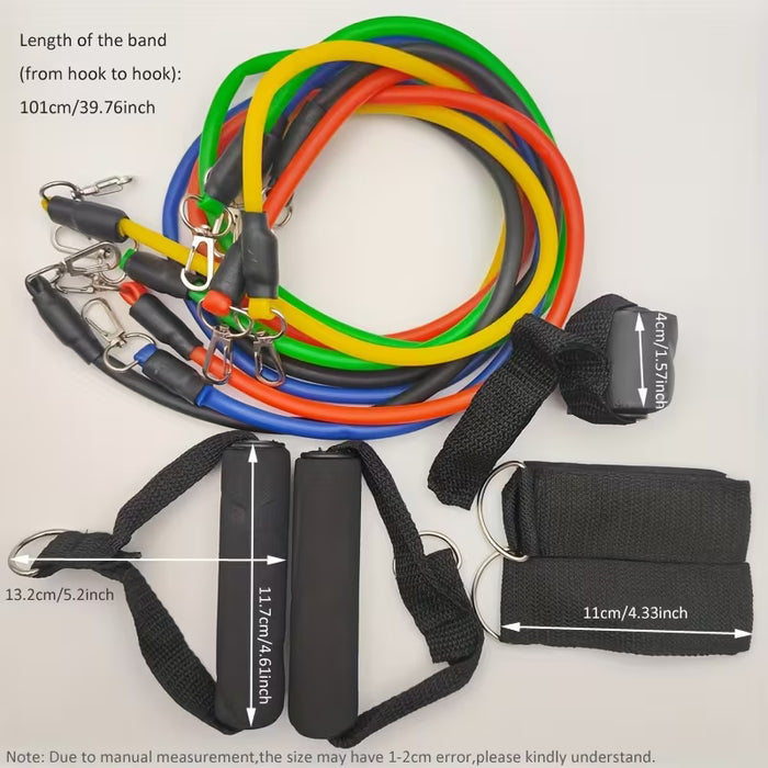 Set de 11 Bandas Elásticas de Resistencia con Cuerdas de Tiro para Entrenamientos de Gimnasio