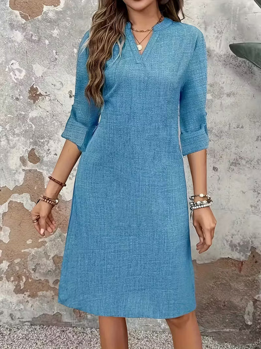 Vestido Elegante para Mujer de Oficina a Fiesta - Manga Larga con Cuello en V y Botones