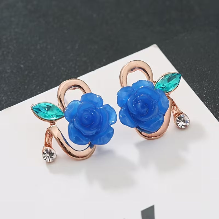 Pendientes de botón elegantes y modernos con flores de rosa minimalistas de resina para mujer
