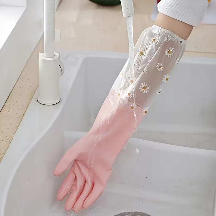 Guantes de Limpieza con Estampado Floral, Guantes de PVC para Lavar Plato