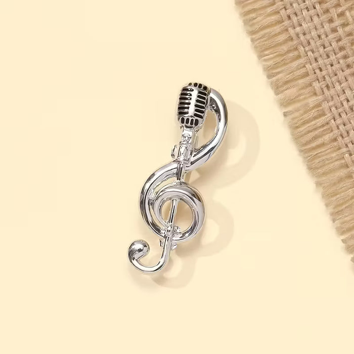 1 ud., Elegante Broche de Nota Musical, Alfiler de Solapa con Micrófono