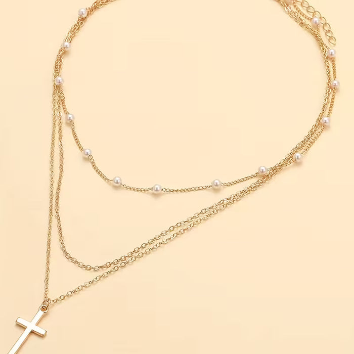 Collar de collar de clavícula con perlas de imitación de estilo retro europeo y americano