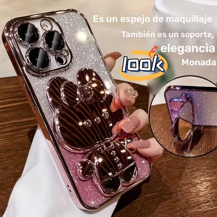 1 Funda galvanizada de lujo para iPhone 11 Pro Max, soporte con forma de conejito