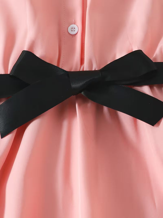 Conjunto de pantalones largos para niña dulce, transpirables, con detalle de lazo negro