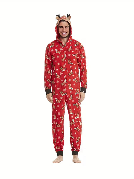 Pijama de una pieza con capucha y diseño de ciervo, ideal para fiestas de Navidad para papás