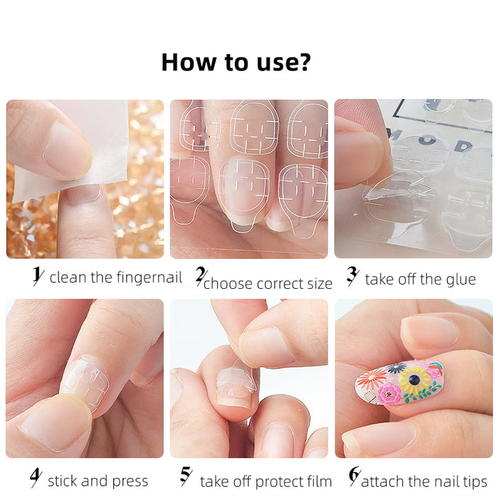 240 pzas Puntas de uñas postizas en gel, puntas postizas para uñas con cinta adhesiva doble cara