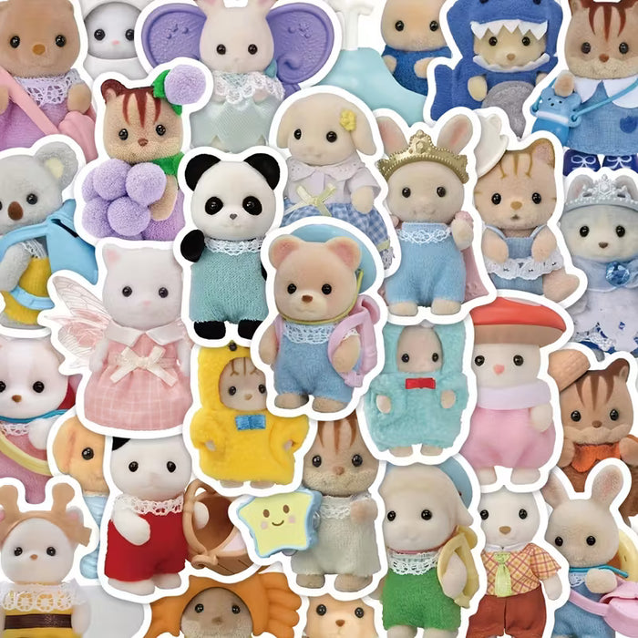 55 Piezas de Pegatinas YWWBLD Compatibles con Calico Critters, Adorables Personajes de Animales Multicolor, Gatos y Gatitos