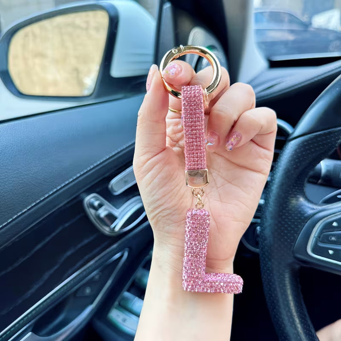 1 llavero con letra de diamantes de imitación rosa, colgante de letra L