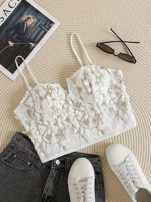 Camiseta Sin Mangas Con Bordado Floral Coquette