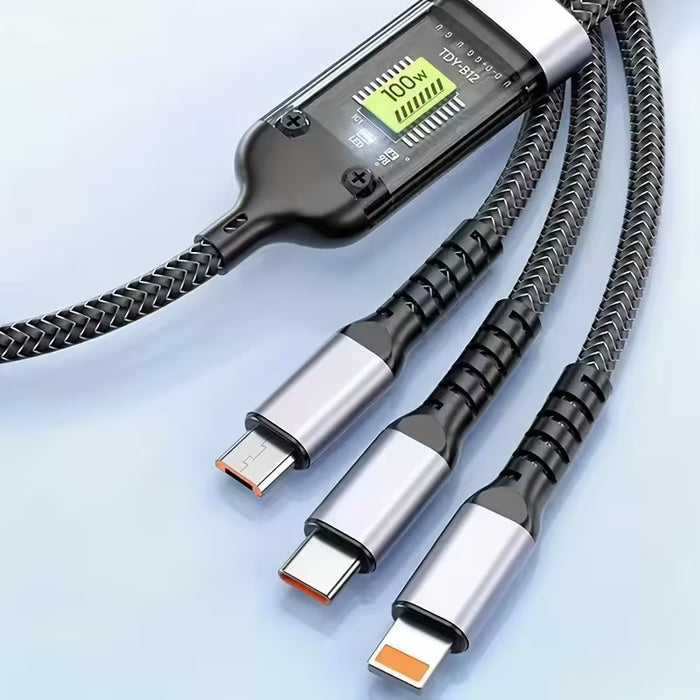 Cable de Carga Rápida USB A 100W Max con Iluminación/Usb C/Micro, Cable de Carga 3 en 1