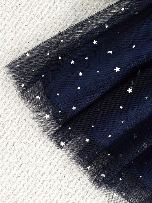Vestido de verano casual para niña con cinturón, diseño de mosaico de malla estrellada