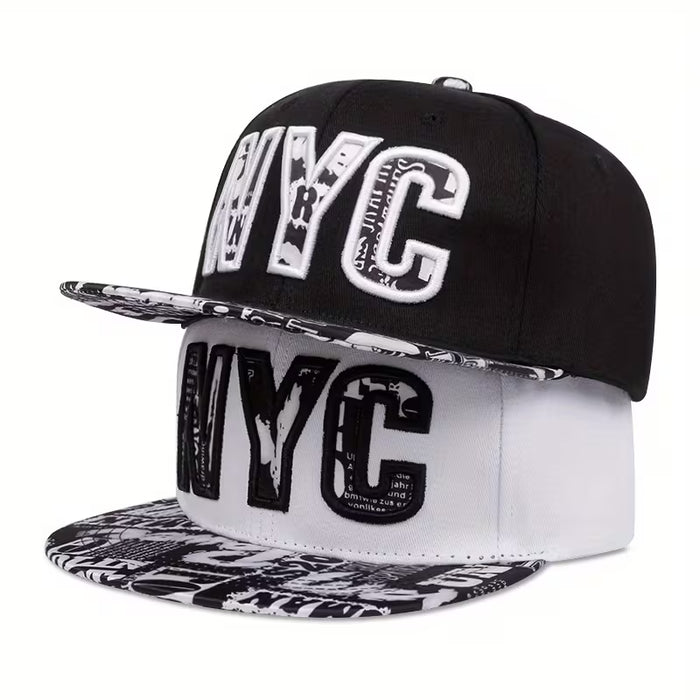 2 Gorra bordada con estampado de periódico de Nueva York, en blanco y negro