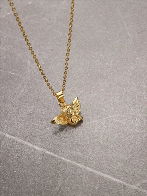 FEEL STYLE 1 pieza Collar de colgante de acero inoxidable dorado para hombre con pequeño ángel - Quierox - Tienda Online
