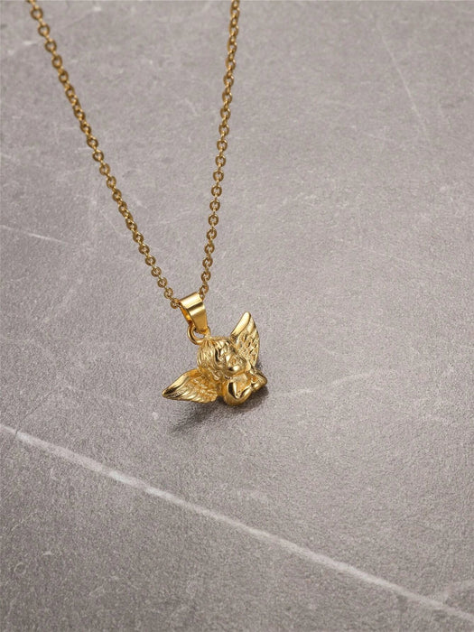 FEEL STYLE 1 pieza Collar de colgante de acero inoxidable dorado para hombre con pequeño ángel - Quierox - Tienda Online