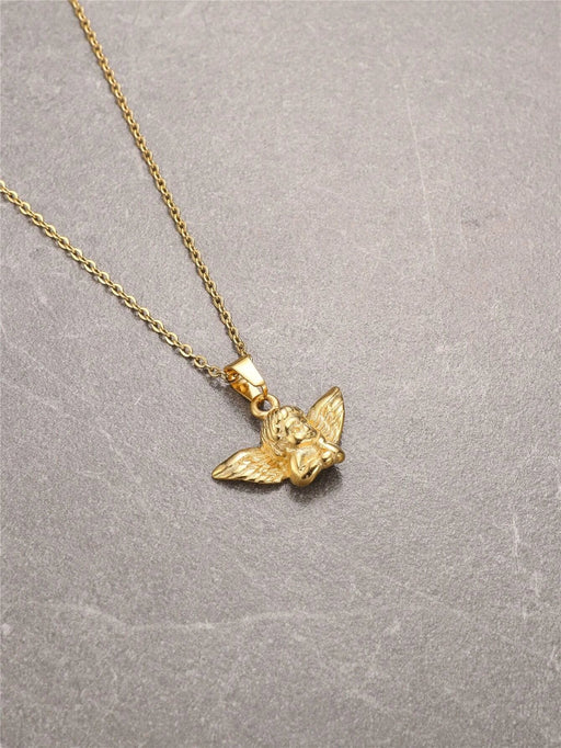 FEEL STYLE 1 pieza Collar de colgante de acero inoxidable dorado para hombre con pequeño ángel - Quierox - Tienda Online