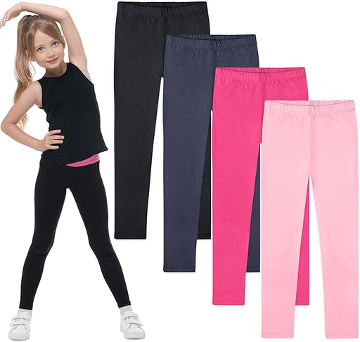 FEQO Paquete de 4 leggings de algodón para niña, leggings básicos largos, elásticos - Quierox - Tienda Online