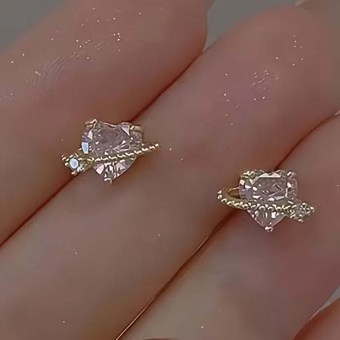 1 Par de Pendientes de Botón de Corazón de Moda, Material de Aleación de Zinc