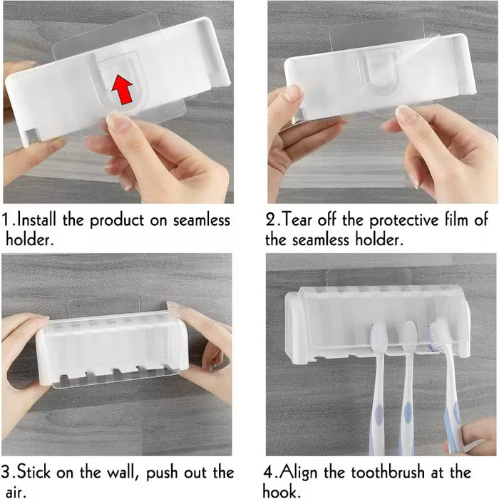 Porta Cepillos de Dientes Autoadhesivo Sin Taladro con Tapa