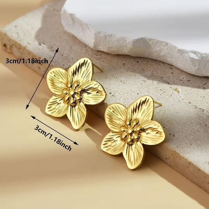 3 Piezas de Acero Inoxidable Juego de Collar y Aretes de Lujo con Diseño Floral
