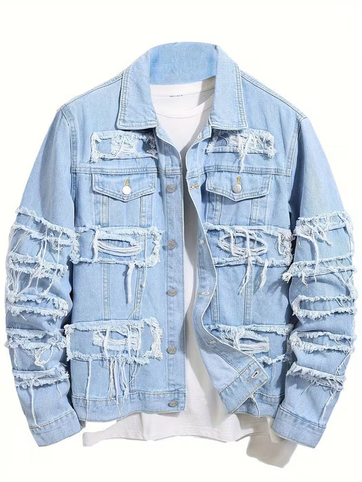 Chaqueta Vaquera Rotos para Hombre Ajustada, Jean, Ropa Urbana Casual