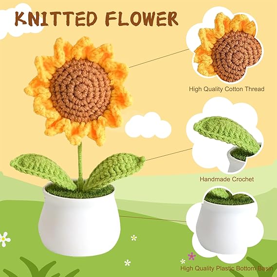 Flores de Crochet Girasoles Artificiales para Escritorio - Quierox - Tienda Online
