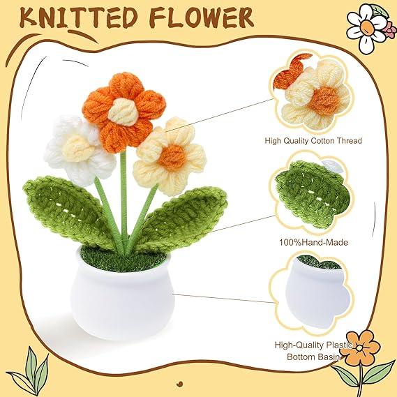 Flores de ganchillo pequeñas artificiales acolchadas para escritorio de oficina - Quierox - Tienda Online
